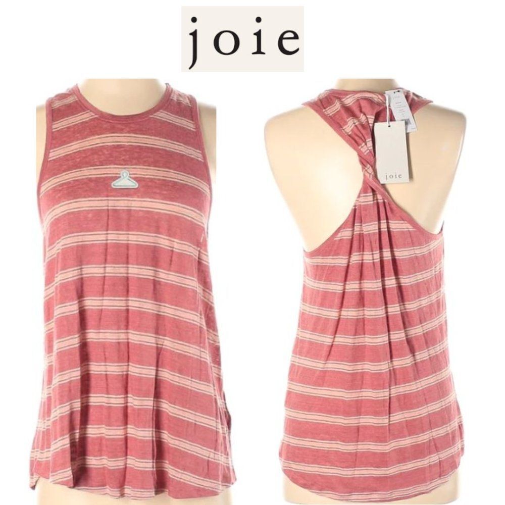 NWT Joie Pink Strip Hanger Embroidered and Ruched Detailed Tank Top